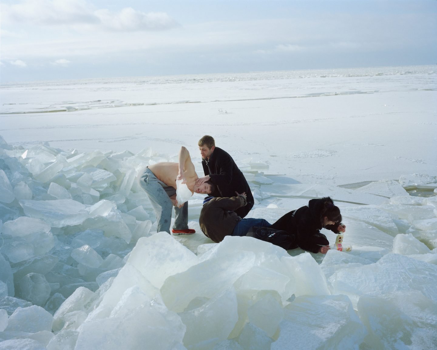 Drunk people on the frozen Gulf of Riga, 2013.