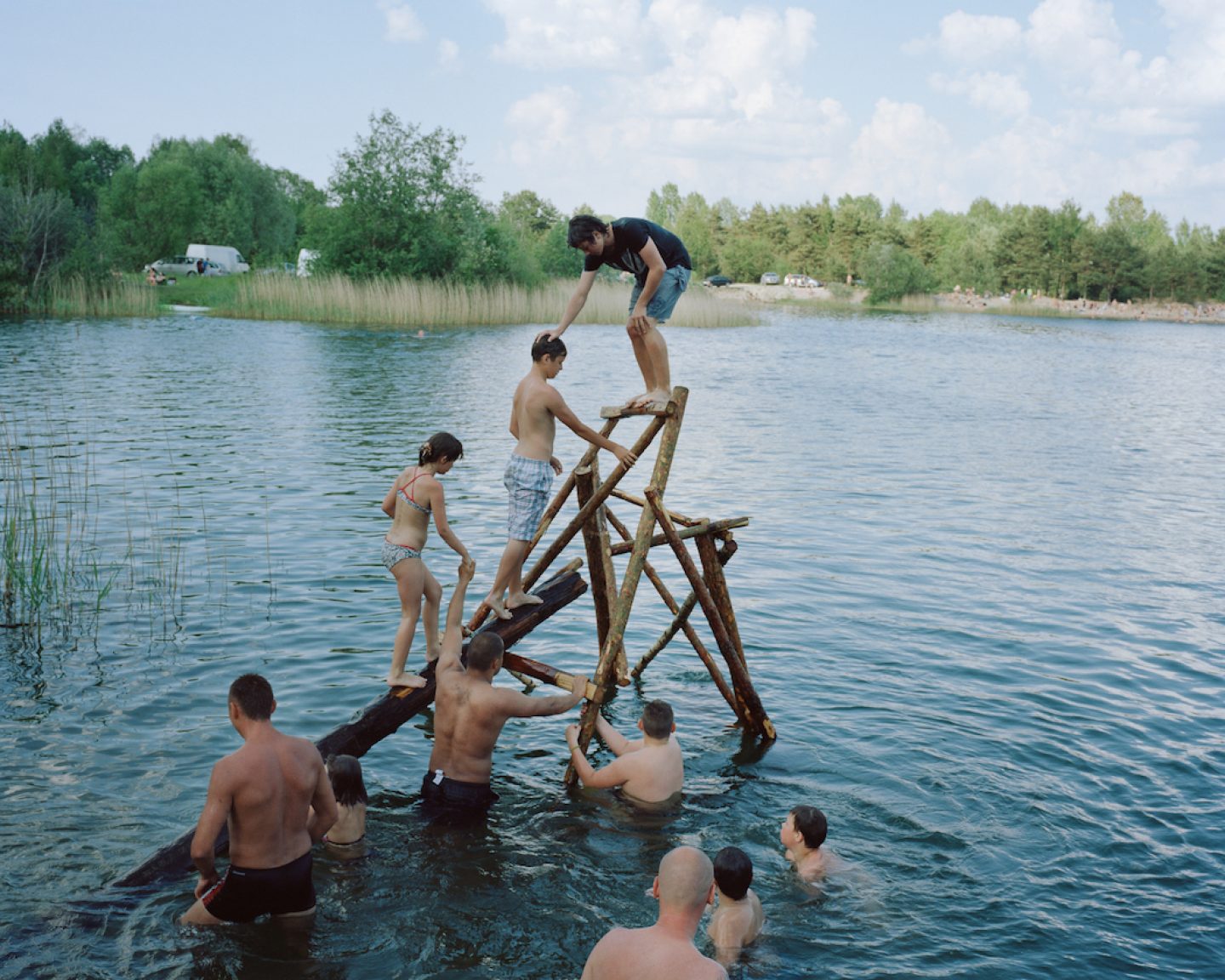 Peope swimming in the quarry near by Bolderaja 2014.