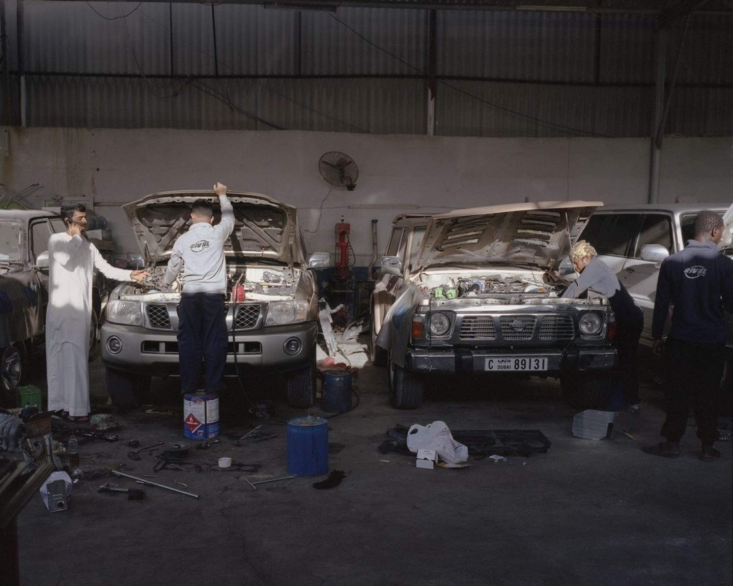 Mechanics at garage in Ras Al Khaimah, UAE modify SUVs for drifting
