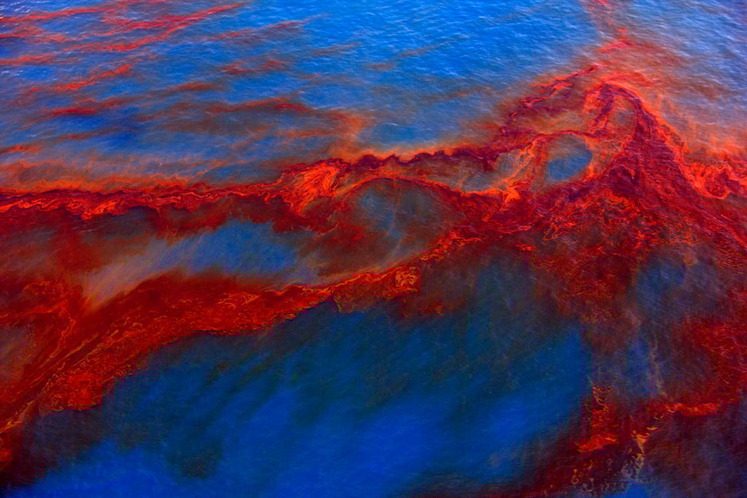 Oil from BP Deepwater Horizon spill at the Gulf Macondo well floats on the Gulf of Mexico