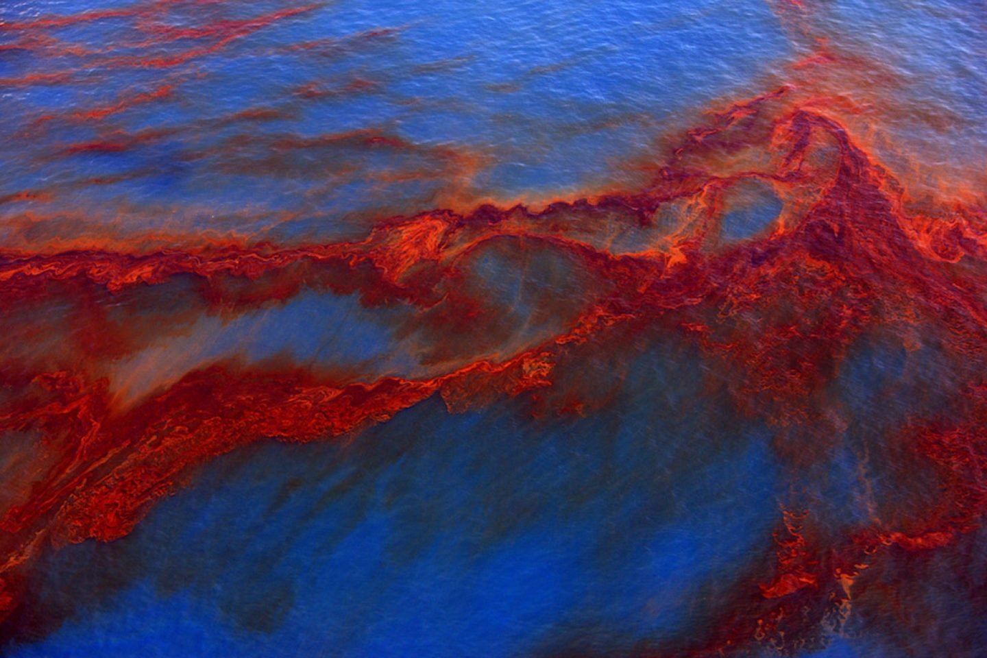 Oil from BP Deepwater Horizon spill at the Gulf Macondo well floats on the Gulf of Mexico